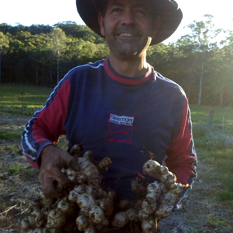 Andrew with freshly harvested ginger