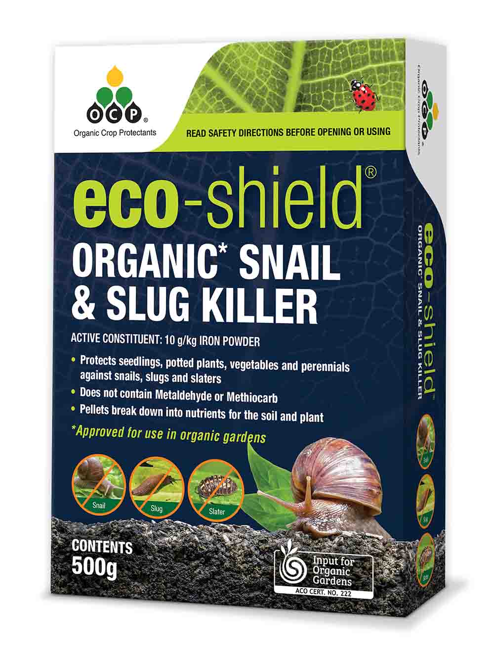 Use OCP eco-shield organic pellets for an effective way to control snails and slugs