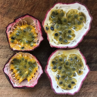 Well grown passionfruits full of seeds surrounded by tasty pulp