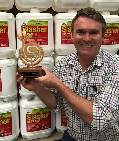 Gary Leeson, Managing Director, showing off the Organic Product of the Year trophy from the 2017 Australian Organic Annual Awards for Excellence