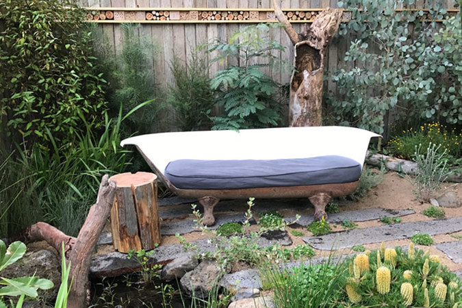 Another great Achievable Garden design featuring a recycled iron bathtub